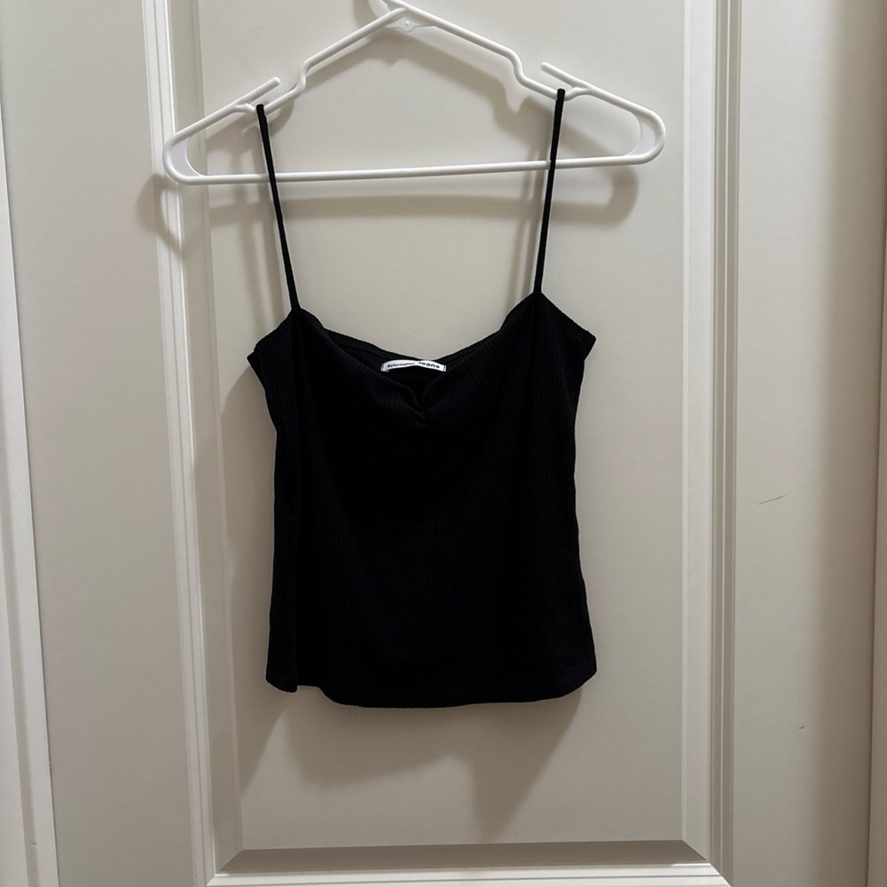 Reformation Black Ribbed Spaghetti Strap Crop Tank Women’s Size Medium Rouched